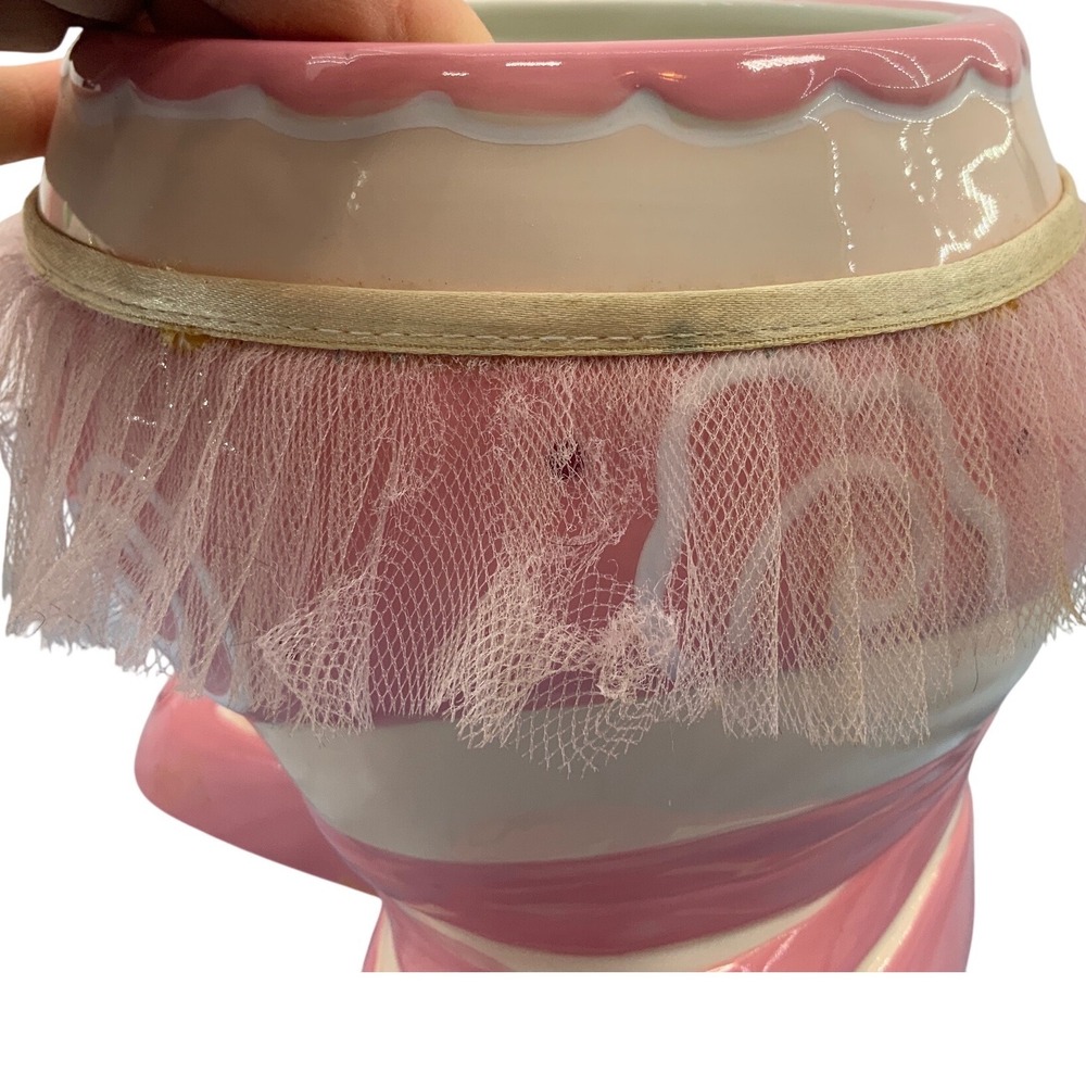 Vintage Ballerina Pig Ceramic Cookie Jar Pink Tutu Roses Whimsical Kitchen Decor - Picture 4 of 9